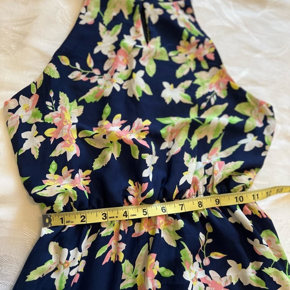 Womens Maxi Dress Floral Blue Blouson Chiffon Flowy Whimsical Spring Flounce - Picture 14 of 16